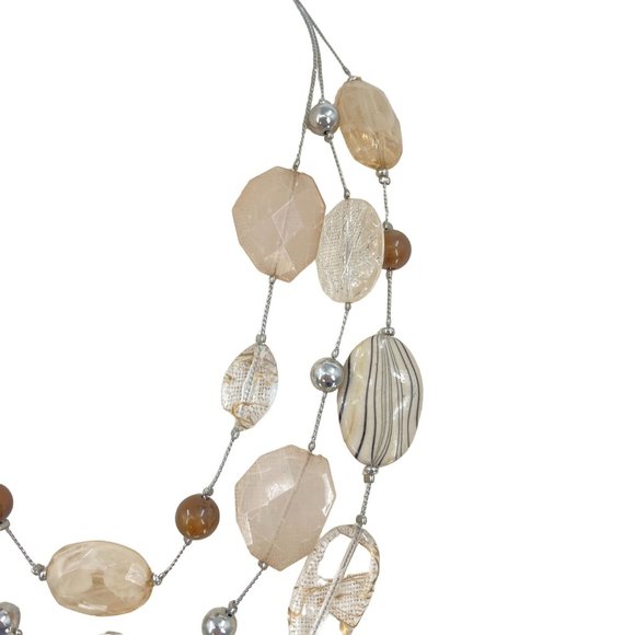 Clear and Brown Plastic and Metal Three Tier Beaded Necklace Y2K Signed NY - Picture 3 of 5